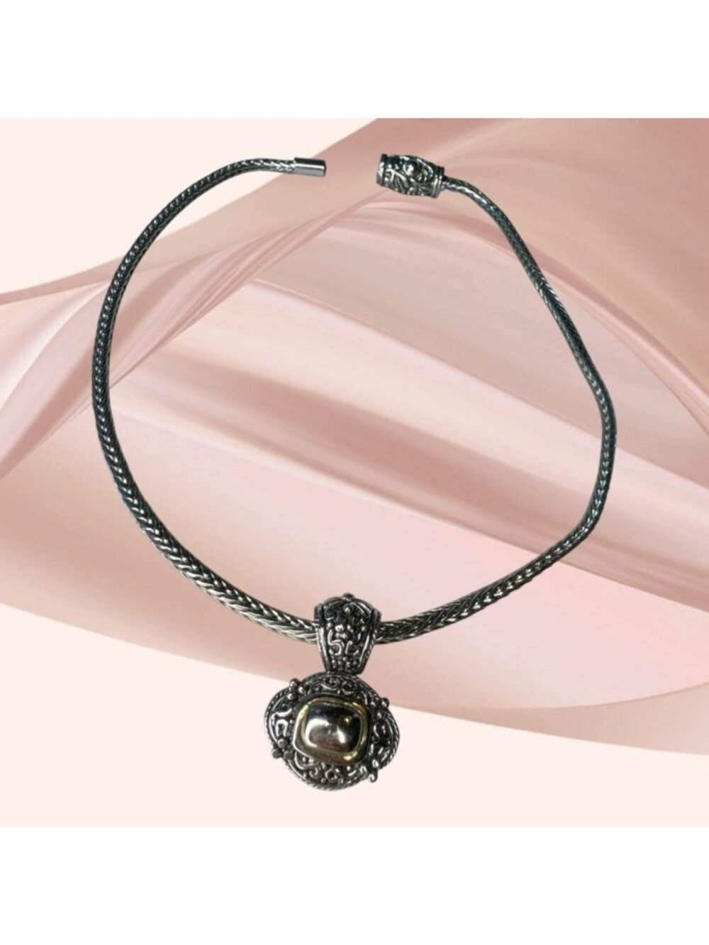 Handcrafted Silver & Gold-Tone Pendant Necklace With Ornate Detailing O